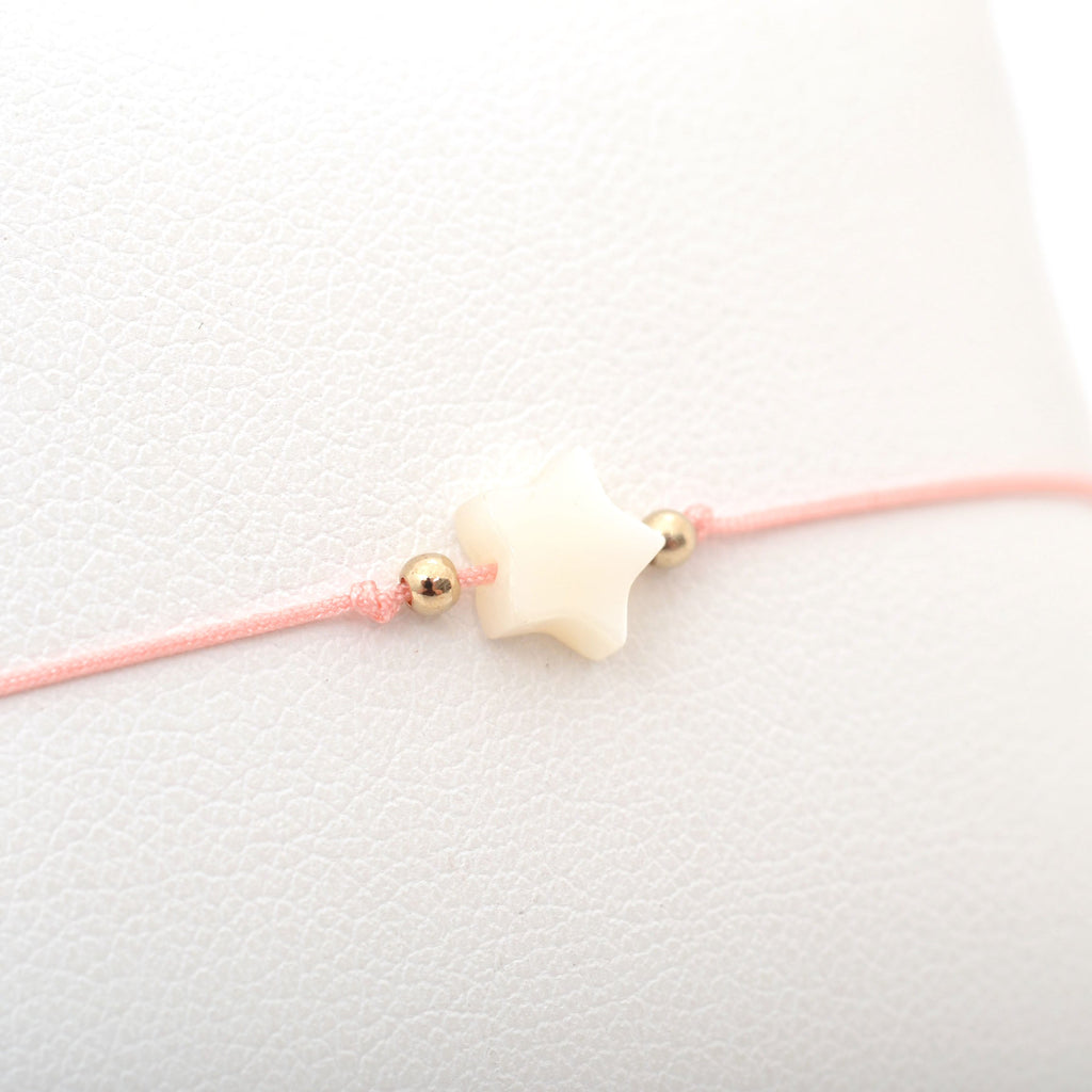 bracelet cordon étoile rose et nacre blanche