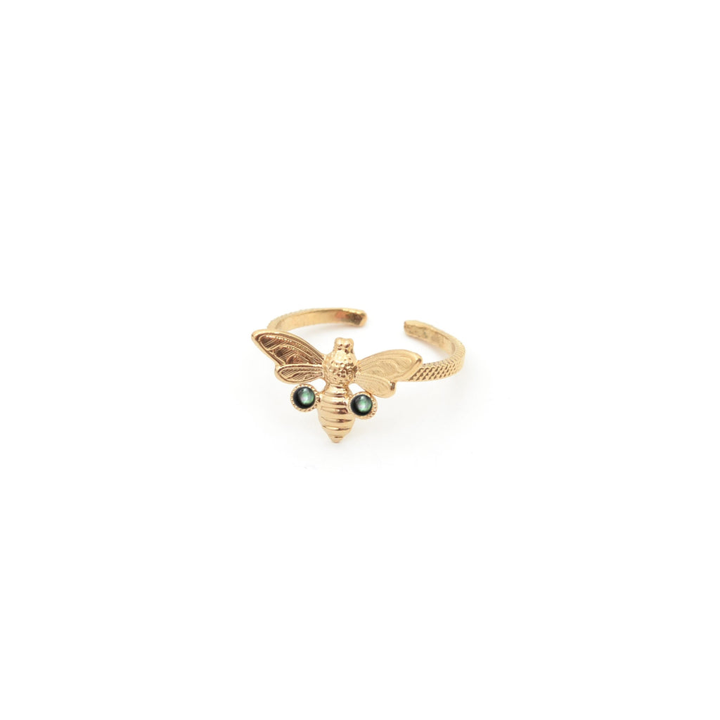 bague abeille sertie en nacre noire vue de profil