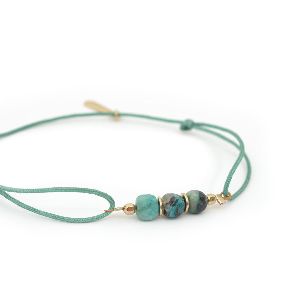 bracelet cordon pierre naturelle crhysocolle et cordon vert