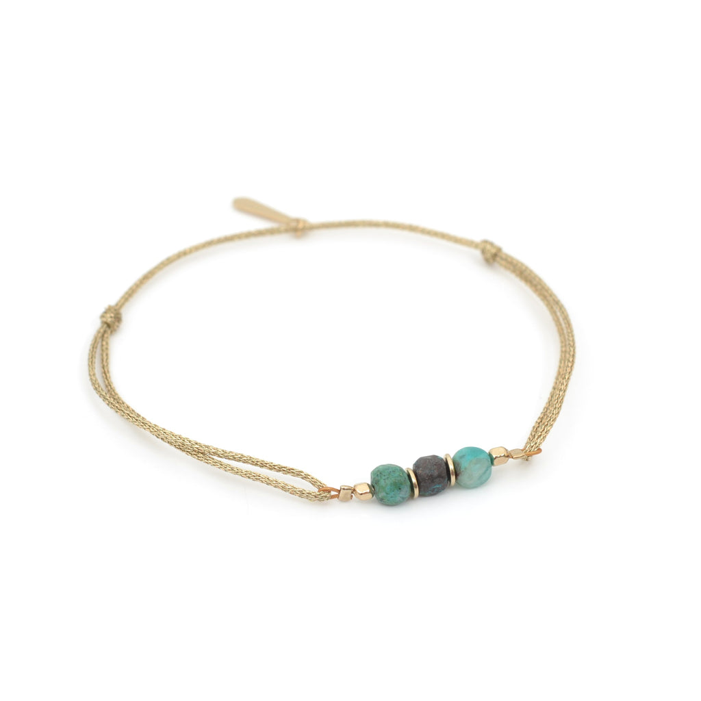 bracelet cordon pierre naturelle crhysocolle et cordon doré